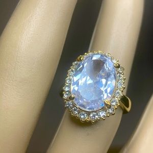 W- Large Cubic Zirconia In A Gold Plated Ring